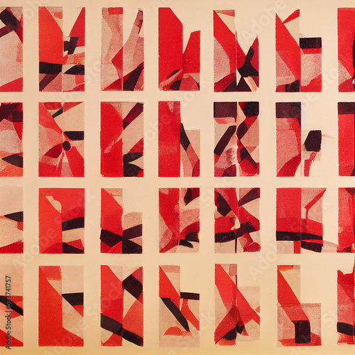 Geometric Red, Black and White Block Print Texture