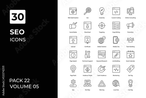 Seo icons collection. Set vector line with elements for mobile concepts and web apps. Collection modern icons.