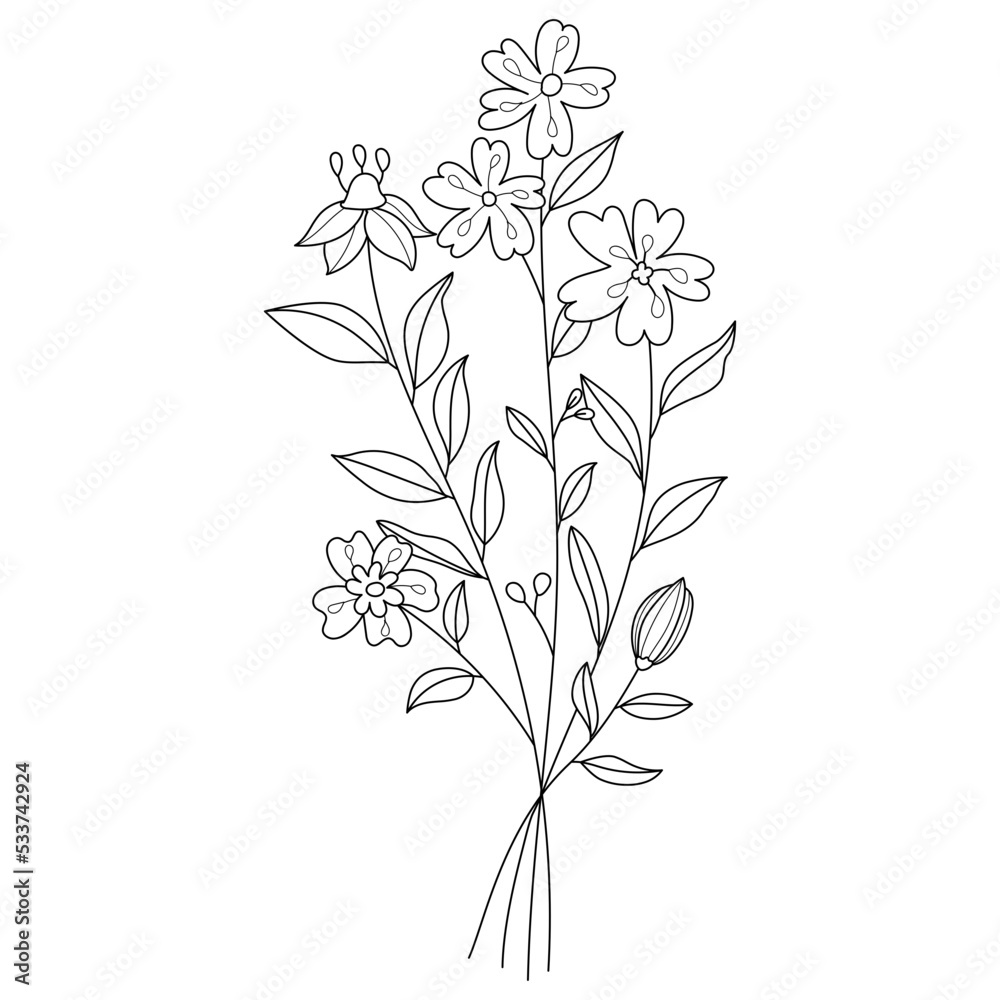 Wildflower floral Line art illustration
