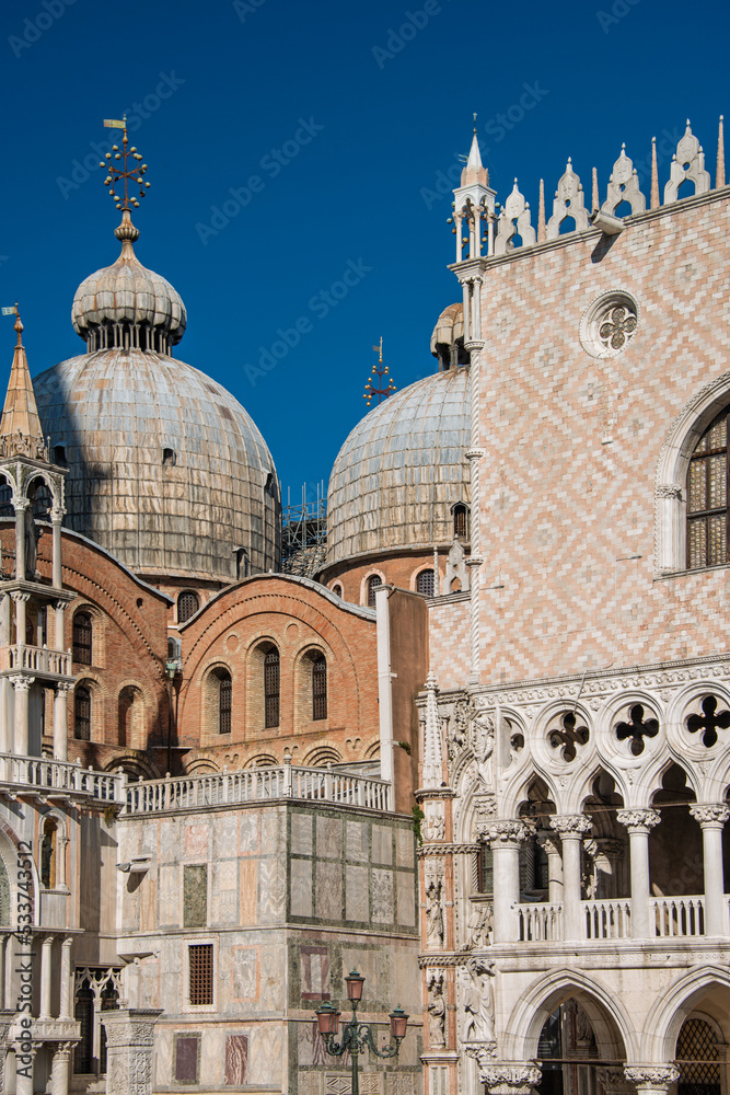 Facade of old buildings in Venice, Italy, 2019