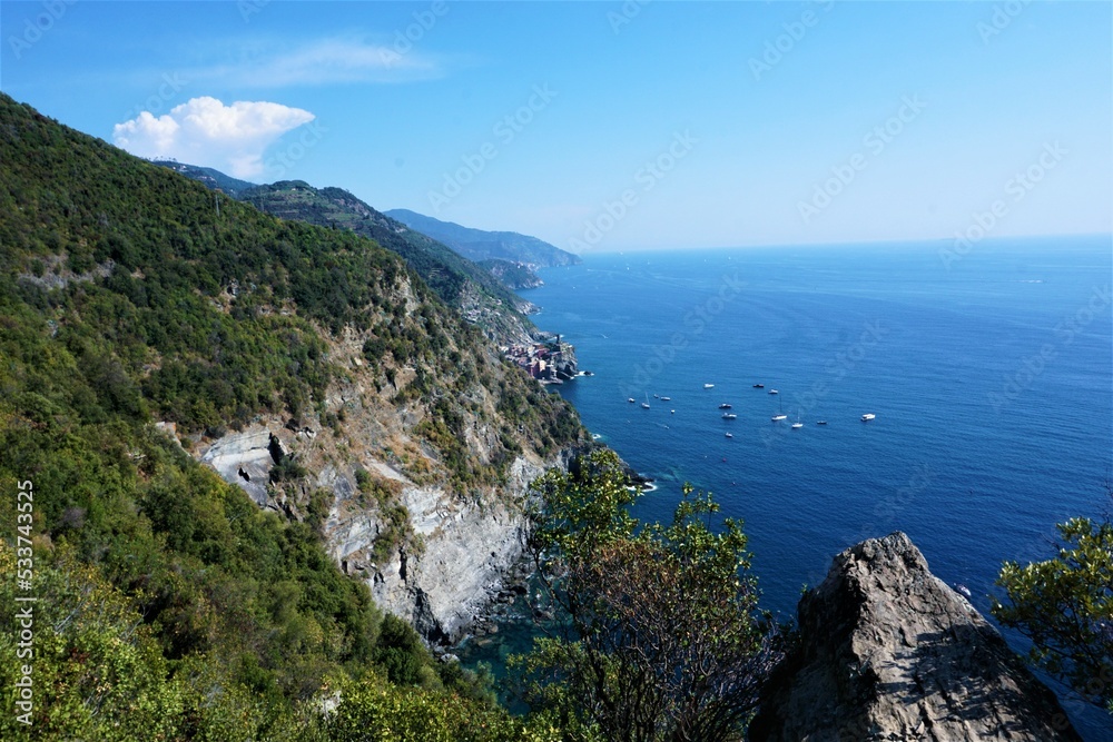 Cinque Terre, view on the sea from top of the mountain, Italy