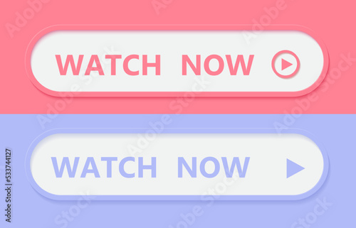 Watch now buttons. Play video button set. Watch video now button for web site. UI element. Vector illustration.
