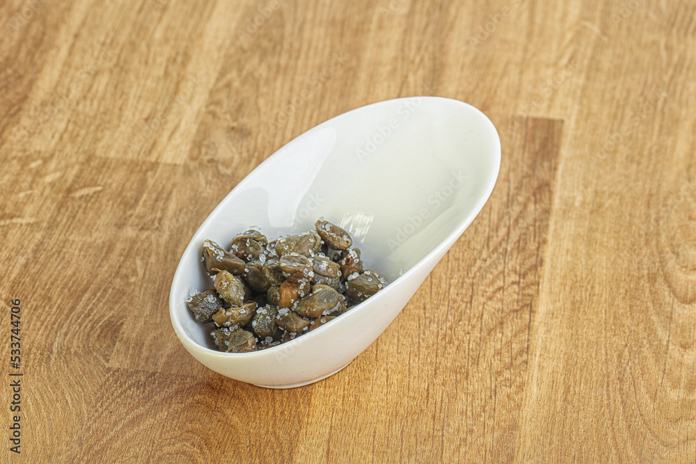 Salted marinated capers snack appetiser