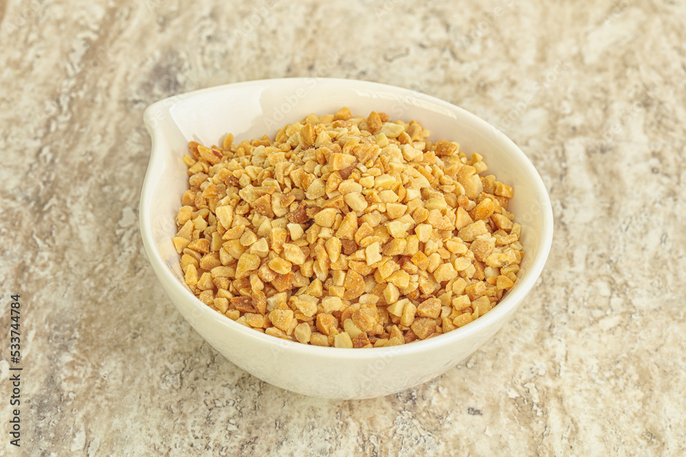 Crunched roasted peanut in the bowl