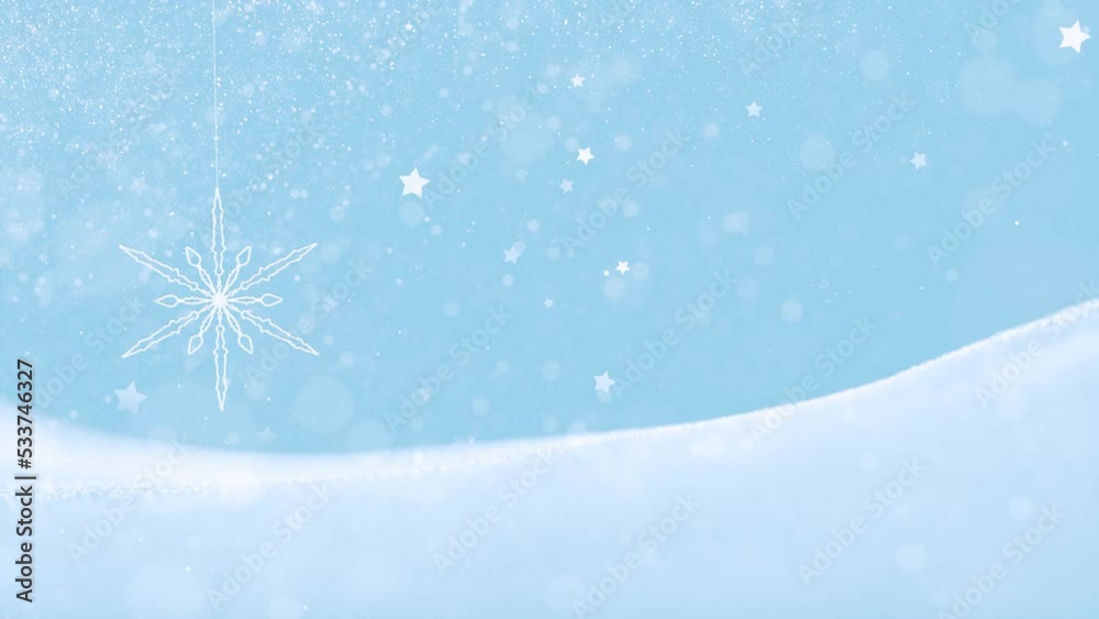 Christmas decoration with 3d snowflake swinging on the string looped copy space animation background.