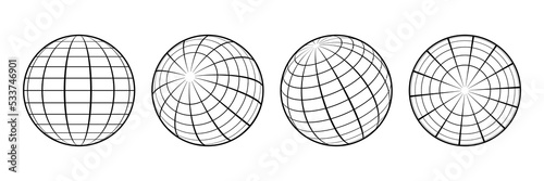 Grid, set of wireframe spheres, globes