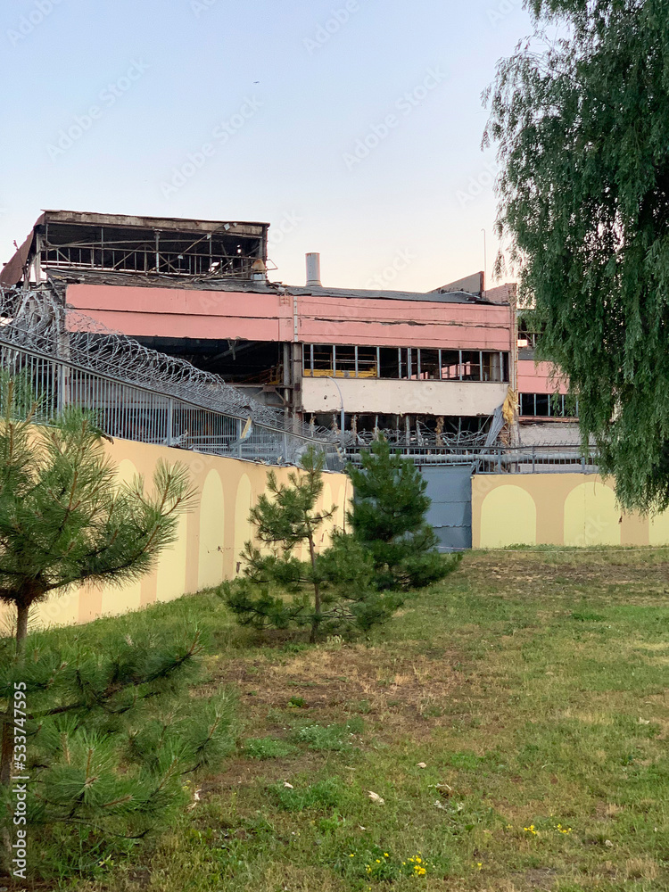 Ruins of PrJSC Kredmash, company producing asphalt-mixing plants for road. It was destroyed by russian missiles during Russia-Ukraine war. Ruins of PrJSC Kredmash, company producing asphalt-mixing plants for road. It was destroyed by russian missiles during Russia-Ukraine war.