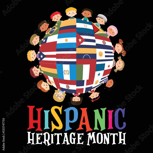 Hispanic Heritage Month T Shirt, Hispanic The world Flags Shirt, Heritage Month Child Circle Shirt, Hispanic Kids Shirt Print Template