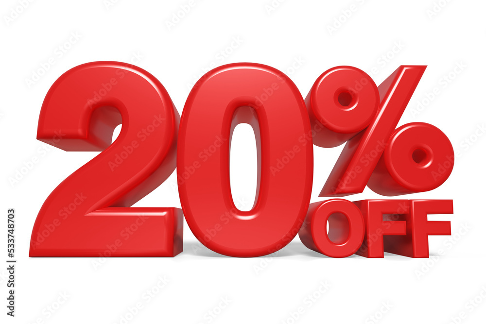 20% off 3d text banner sign ,3D illustration 20% off 3d text banner sign ,3D illustration