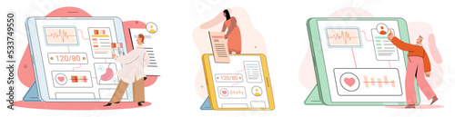 Online medical services mobile app, consultation and prescription medicine, diagnostics, professional doctor connecting and giving consultation for patient, telemedicine metaphor, health care program