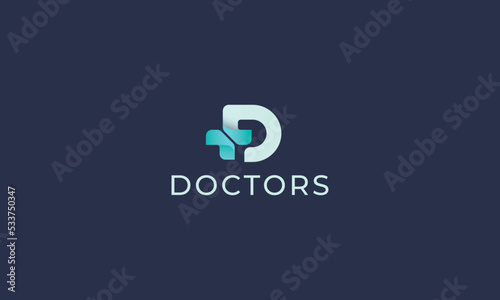 Letter D creative medical cross treatment 3d safety logo