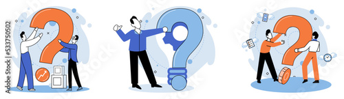 Question mark, obtaining information of interest. Problem and solution concept metaphor. FAQ help. Decision of information task, ask questions and receive answers, paint ladge sign decision of doubts