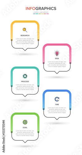 Vertical infographic design with icons and 5 options or steps. Thin line. Infographics business concept. Can be used for info graphics, flow charts, presentations, mobile web sites, printed materials.