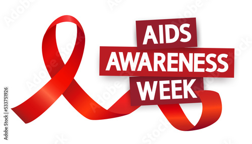 AIDS Awareness Week vector concept. Red ribbon and text on white.