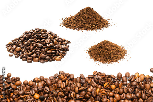 Coffee beans on a white background. Top view.