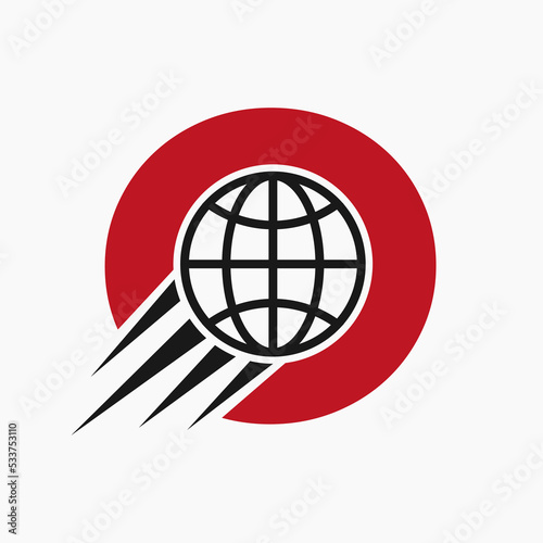 Letter O Global Logo Concept With Moving World Icon. Global Logotype Symbol Vector Template