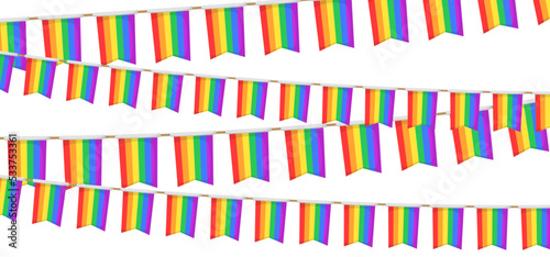 LGBT garland. Rainbow color pennants chain. Party bunting decoration. Celebration flags for pride decor. Footer and banner background