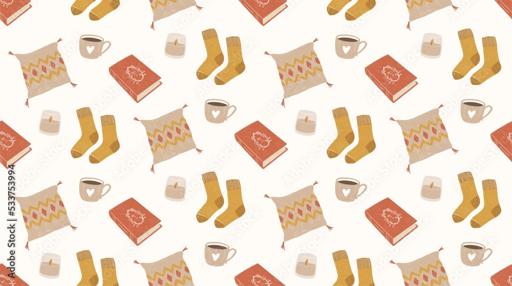 Cozy autumn seamless pattern. Hygge print Cozy autumn seamless pattern. Hygge print