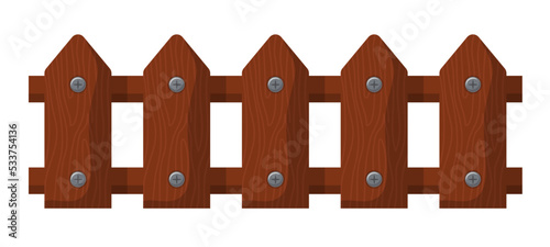 Seamless brown fence. Wooden fence. Vector clipart isolated on white background.