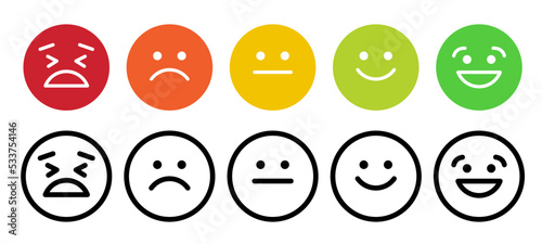 Rating scale or pain scale in the form of emoticons. Vector clipart isolated on white background.