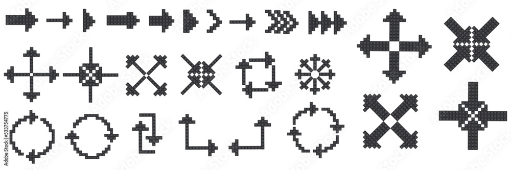 set of black pixel arrows on white background from the constructor