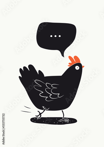 Funny Running Hen. Cute Comic Character. Hand Drawn Simple Vector Illustration. Isolated Graphic. Ideal for Poster, Card, Invitation or T-shirt Print.