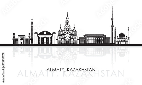 Silhouette Skyline panorama of city of Almaty, Kazakhstan - vector illustration