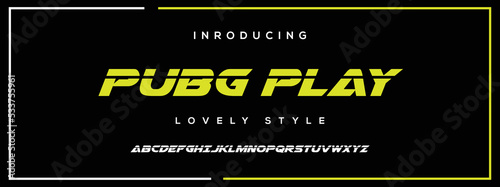 PUBG PLAY Sports minimal tech font letter set. Luxury vector typeface for company. Modern gaming fonts logo design.