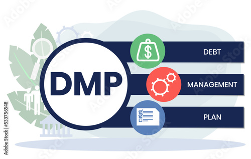 DMP - Debt Management Plan. acronym, business concept background. Vector illustration for website banner, marketing materials, business presentation, online