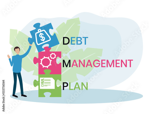 DMP - Debt Management Plan. acronym, business concept background. Vector illustration for website banner, marketing materials, business presentation, online