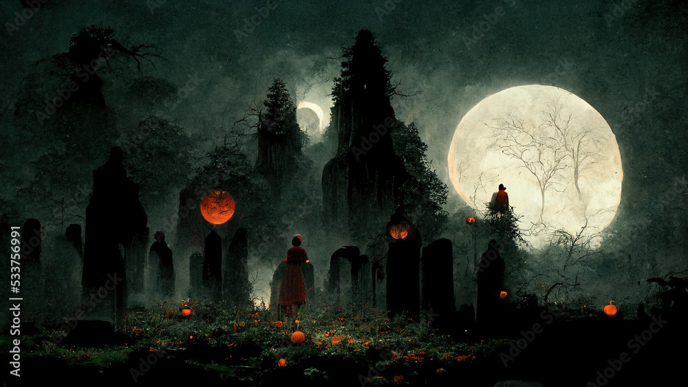 Obraz premium Creepy Halloween night. AI render.