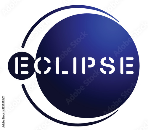 Solar eclipse astrology logo. Minimalist background with typography, shining glowing circle. Graphics resource for advertising, science, logo, icon, natural events, concept and other. Vector.