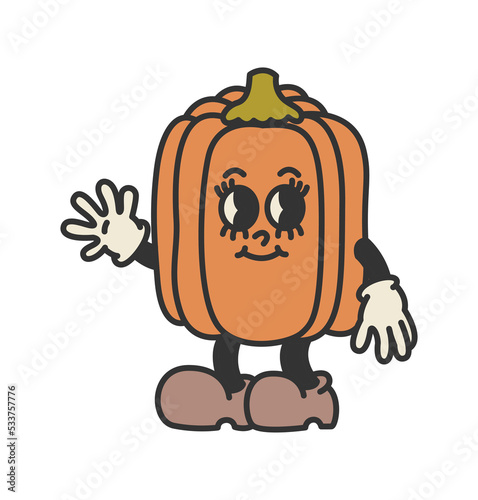 Halloween cute pumpkin. Funny face. Vector design on isolated background. Cartoon style. For print and web.