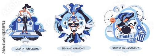 Meditation online. Self-management, self regulation learning, self-organization course, control over emotions metaphor Online yoga at home meditating. Deals with stress management, zen and harmony