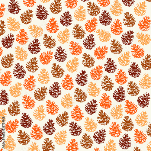 Cones pattern, forest, autumn color, vector graphic.