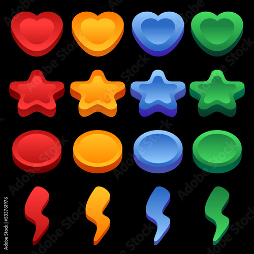 2d game set of elements, health, energy, level, star, coin