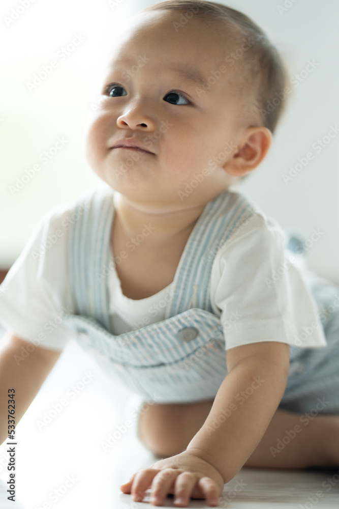 cute asian baby child person portrait, little childhood in happy and innocence concept, small adorable kid support by mother care