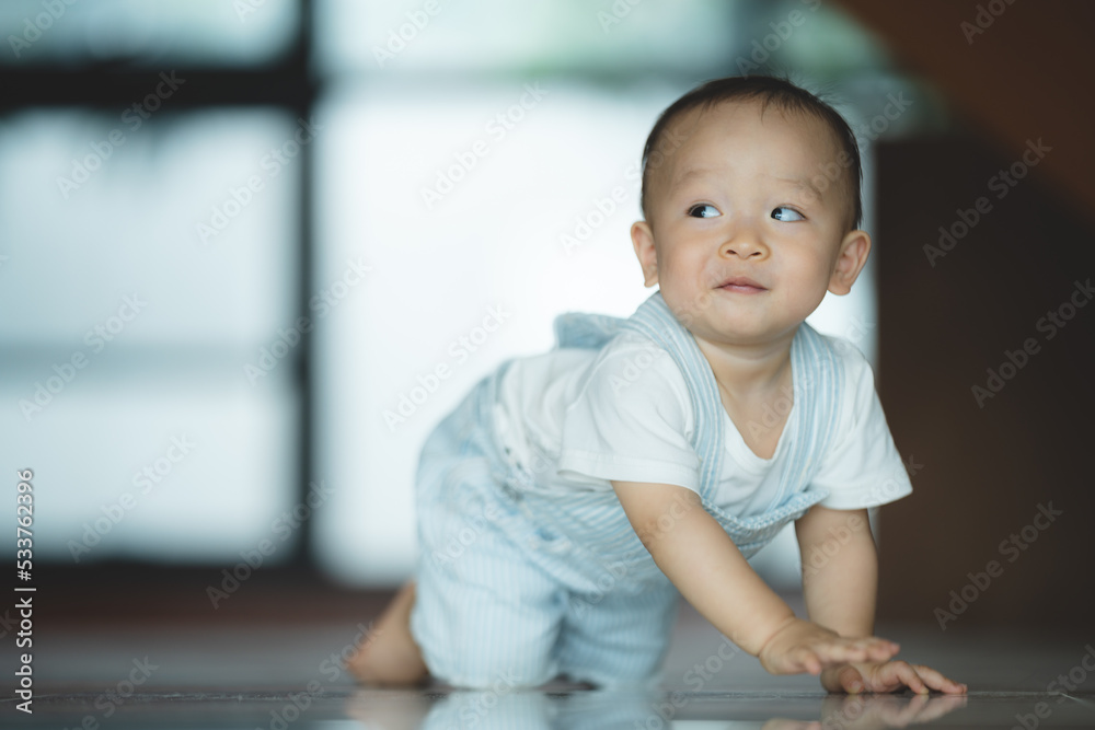 Fototapeta premium cute asian baby child person portrait, little childhood in happy and innocence concept, small adorable kid support by mother care