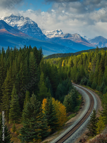 Morant's Curve is a scenic viewpoint near Lake Louise of a dramatic bend along the Bow River where trains pass through the Canadian Rockies.