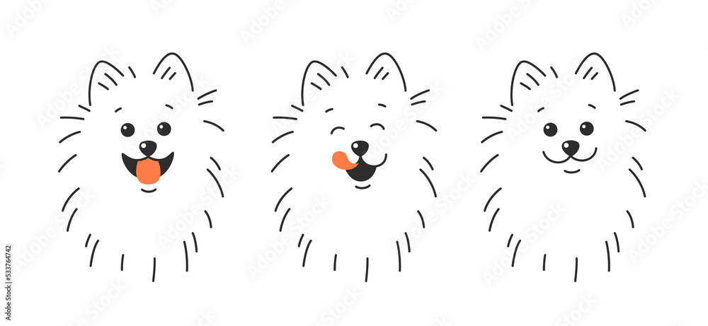 Various dog face. Dog tongue lick mouth. Happy dog face with tongue ...
