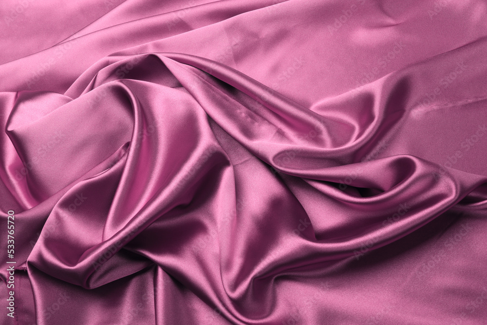 Obraz premium Pink nacre wave fabric silk. Abstract texture horizontal copy space background.