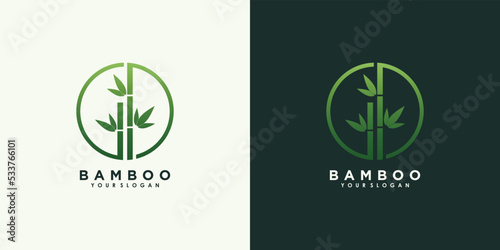 bamboo and leaf logo design with creative concept premium vector