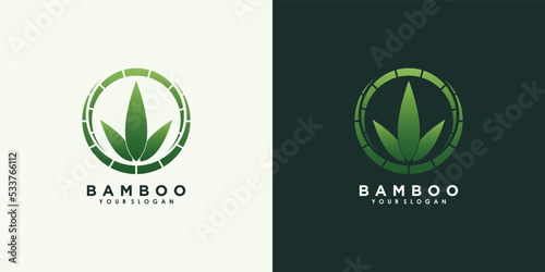 bamboo and leaf logo design with creative concept premium vector