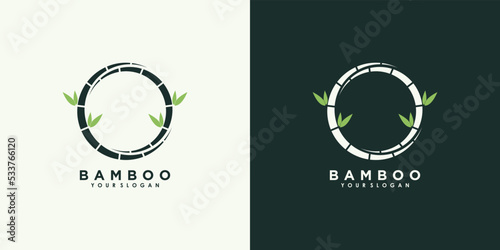 bamboo and leaf logo design with creative concept premium vector