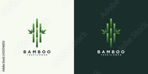 bamboo and leaf logo design with creative concept premium vector