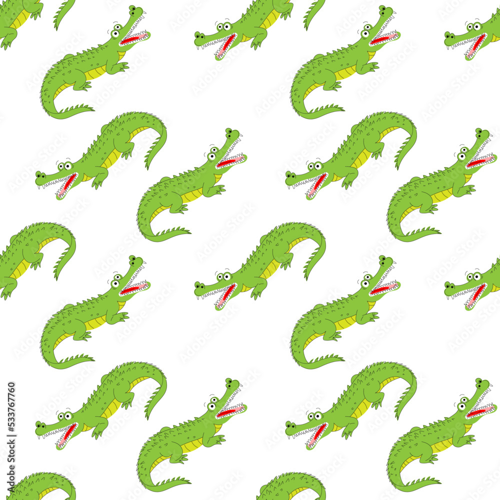 Obraz premium Seamless pattern with happy crocodile. Hand drawn illustration in scandinavian style for children.
