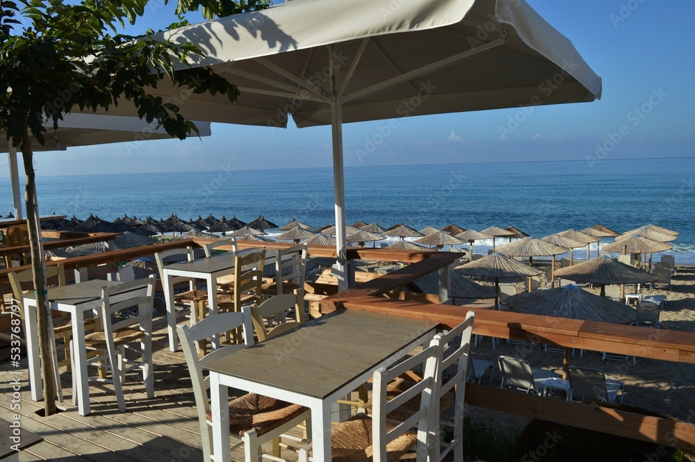 A beautiful small traditional Greek restaurant-taverna on the coast of the Ionian Sea
