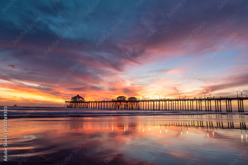 Valentines Day Sunset Reflection Over Huntington Beach Pier