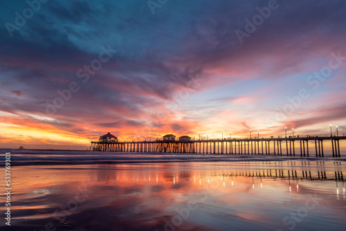 Valentines Day Sunset Reflection Over Huntington Beach Pier © Kevin