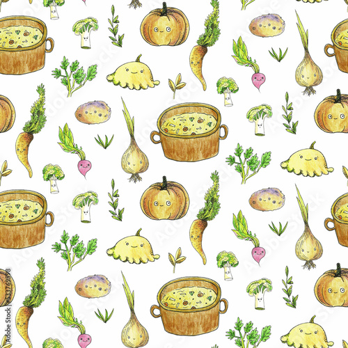 Seamless pattern with food  vegetables illustration